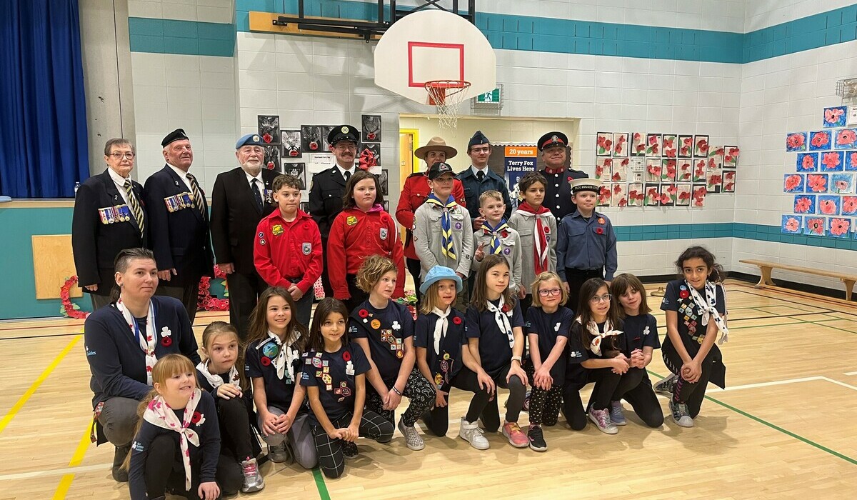 Service members from A.E. Bowers Elementary School and invited dignitaries.